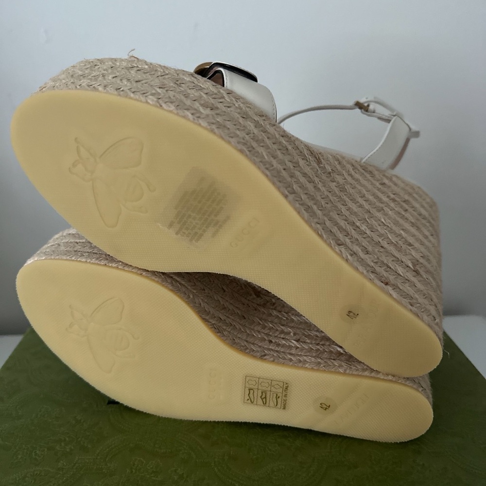 GUCCI Lifford Calfskin Aitana Espadrille Platform 130mm Wedges 42 Mystic White - Picture 7 of 8